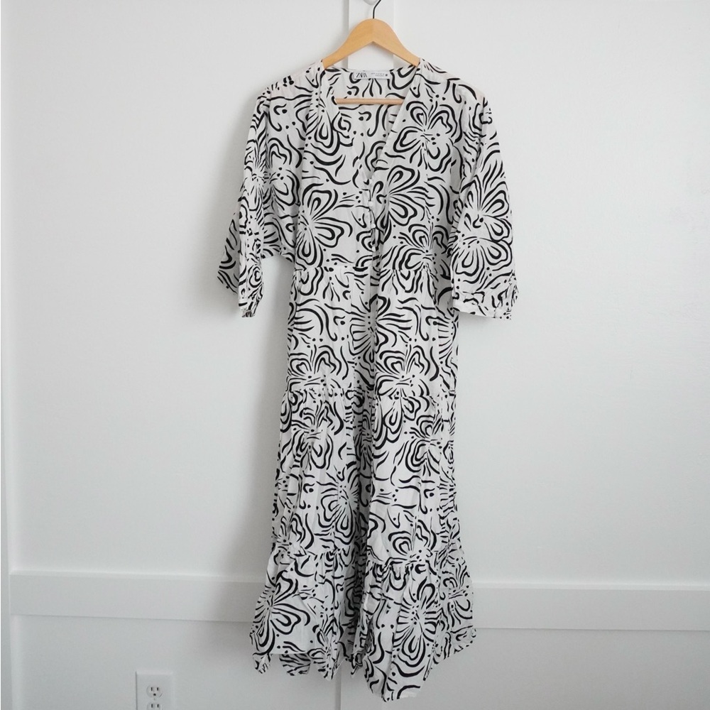 Zara Floral Puff Sleeve Midi Dress